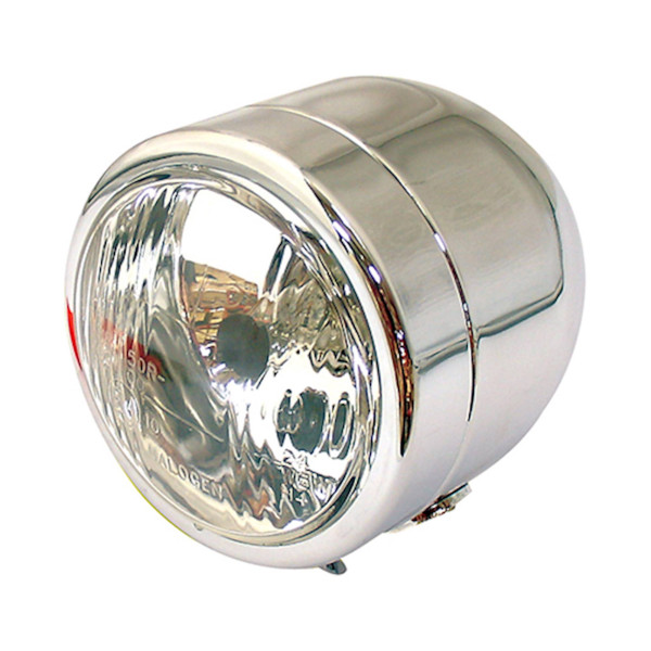Bike It Universal single round dominator headlight chrome bottom mount e-marked halogen-bulb h4 12v 60/55w